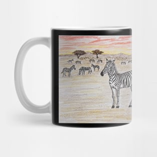 Zebras on the savannah at sunset Mug